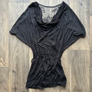 White House Black Market Black Cowl Neck Waist Tie Top Size XS